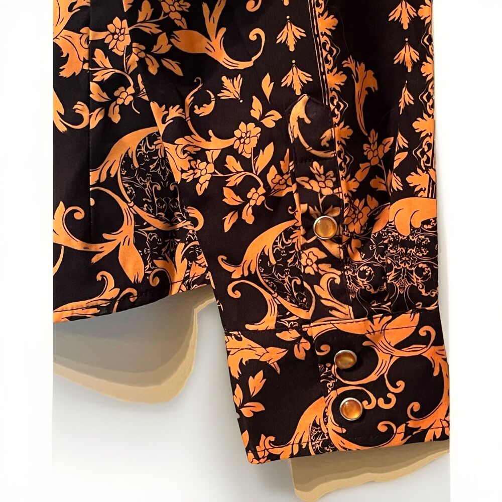 ACE of Diamond Women’s Western Snap Up Shirt Large Orange Black Floral Rodeo NEW - Picture 3 of 10